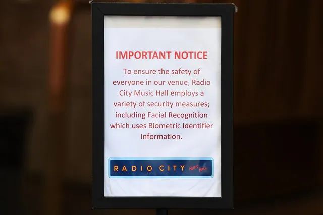 Radio City notice referring to security measures including facial recognition.