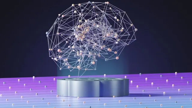 Illustrative digital network graphic shaped like a brain.