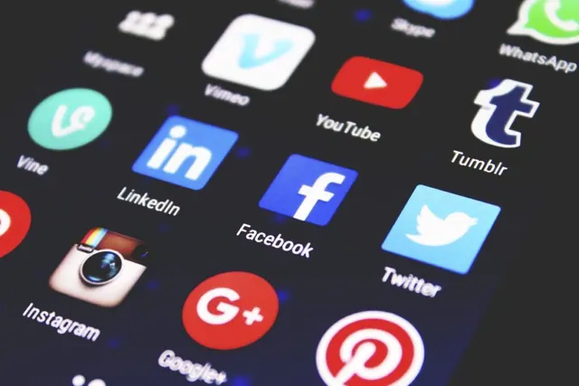Social-media application icons on a screen in an archive image.