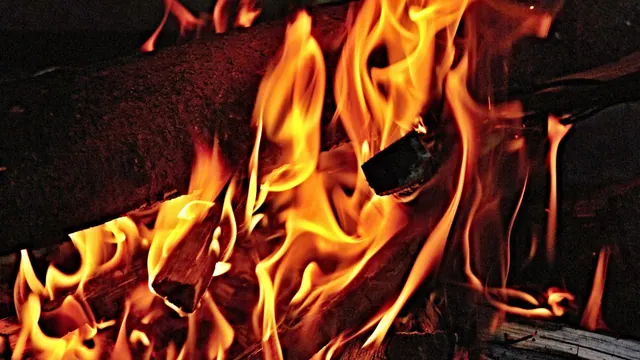 Flames against a dark background, an illustration for the Bradbury section