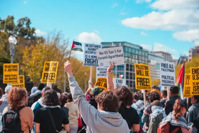 Illustration for “The Protesters Hope to Bring Leverage Against the U.S. Action in the Israel-Hamas Conflict”