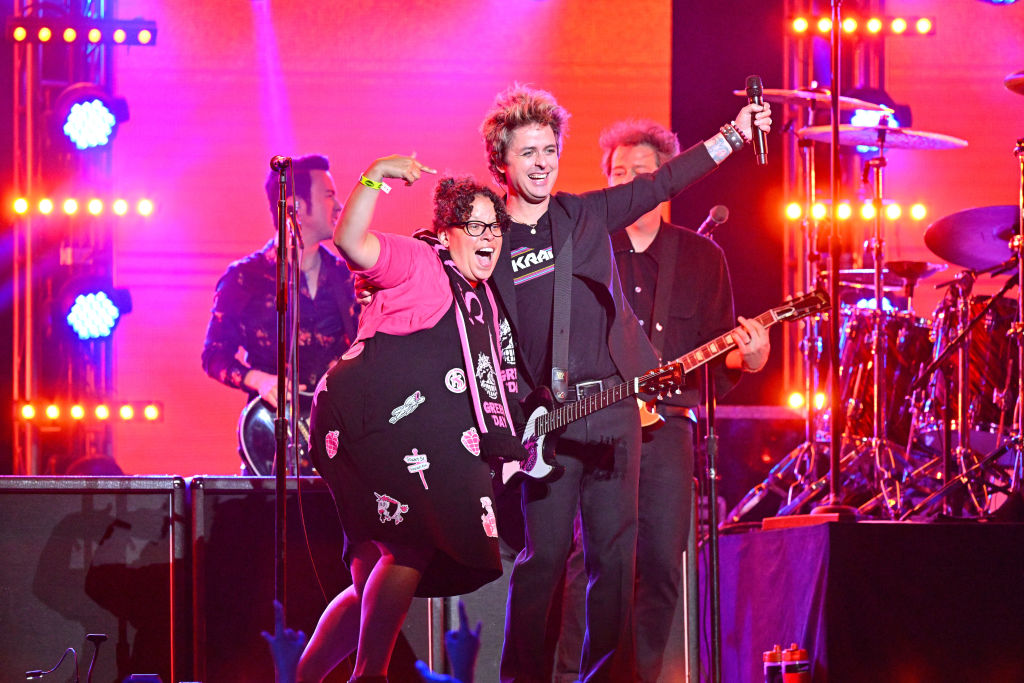Green Day band members on stage