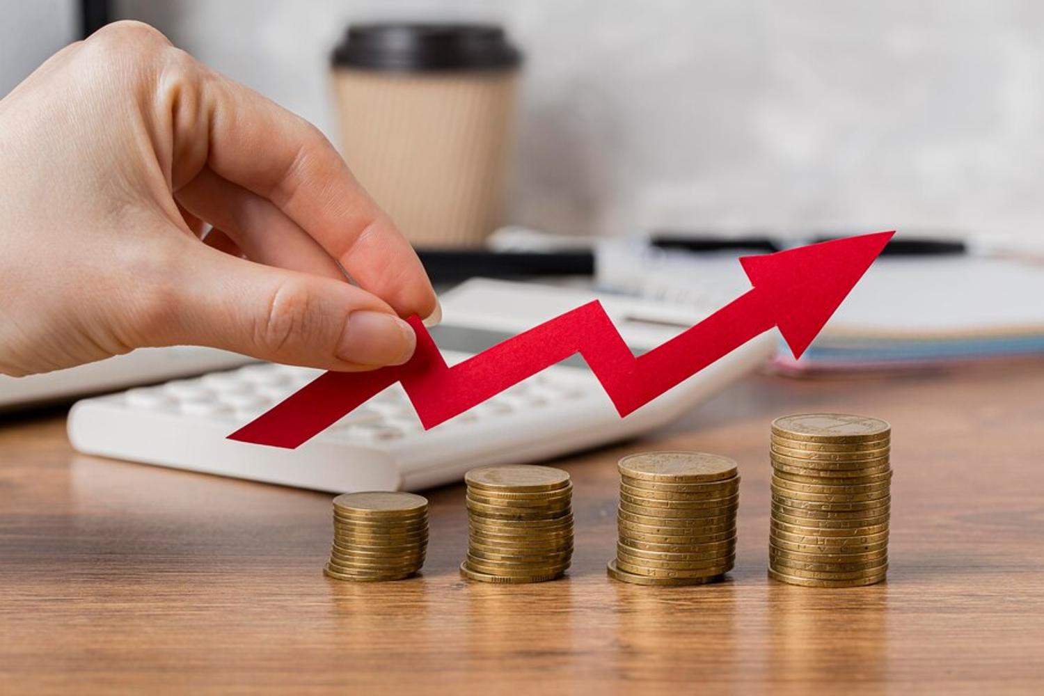 Illustration of rising costs using coins and an upward arrow.