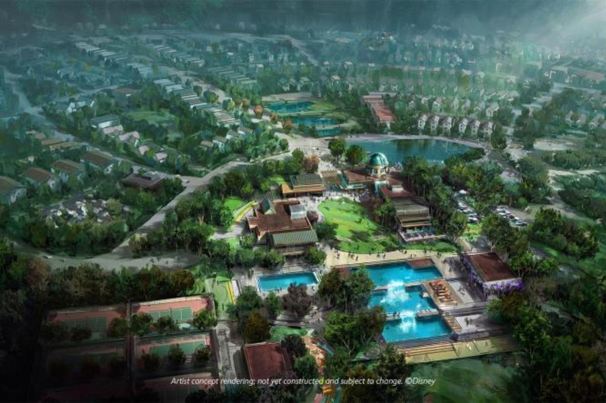 Disney aerial concept illustration of a planned neighborhood.