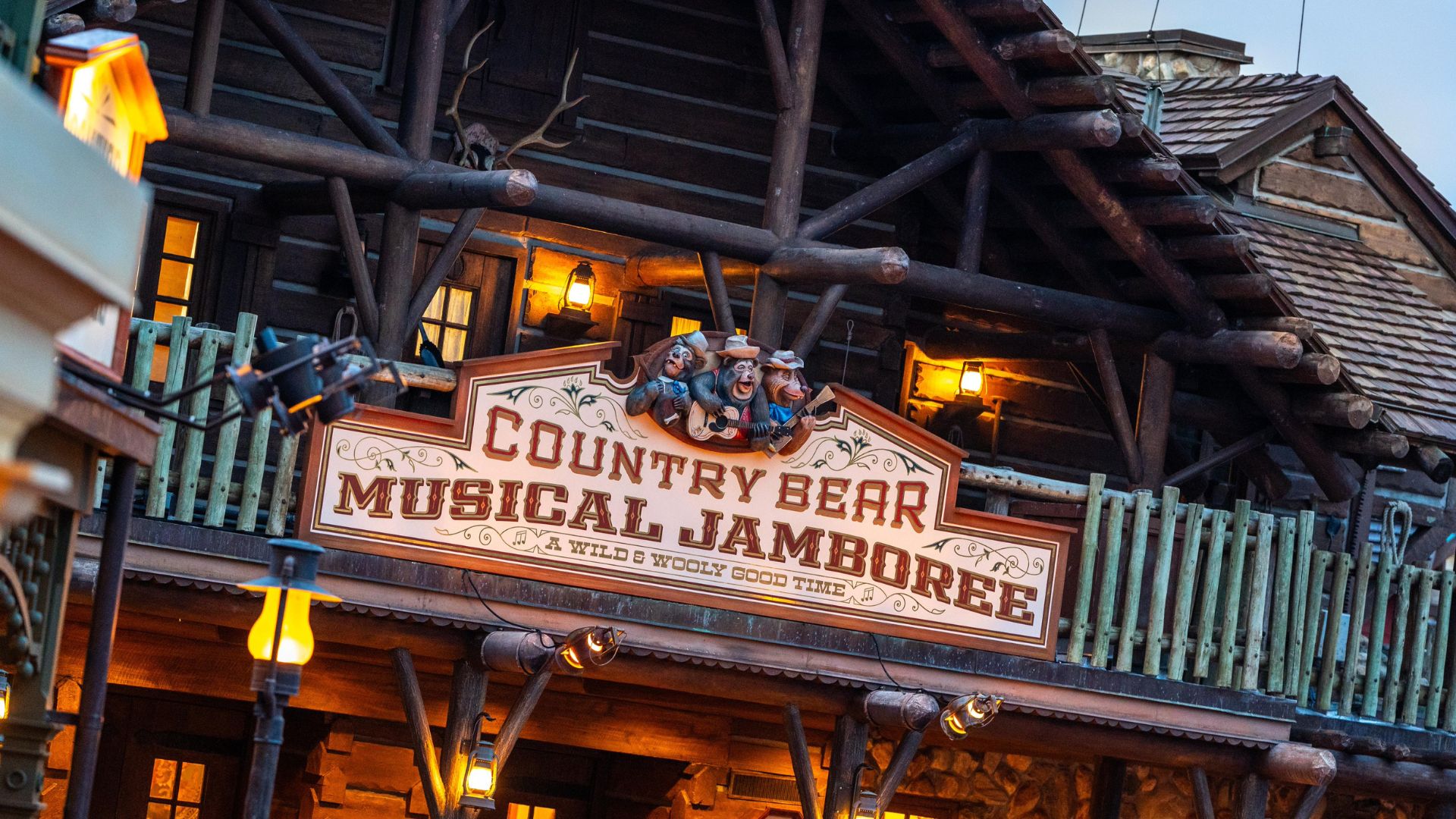 The Country Bear Musical Jamboree entrance sign.