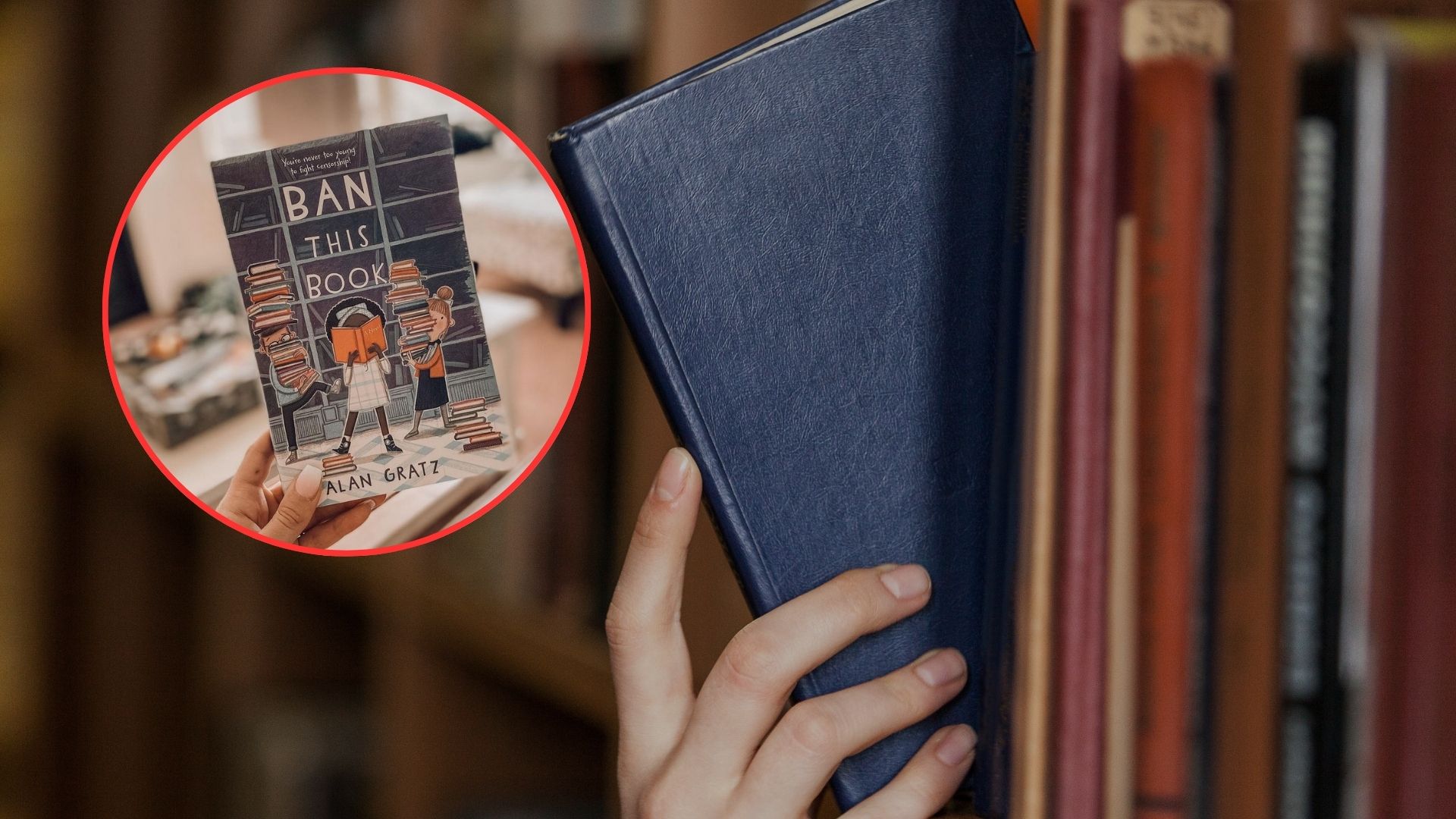 Archive composite of a library book and the cover of Ban This Book.