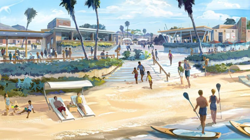 Disney concept illustration of a beach recreation area.