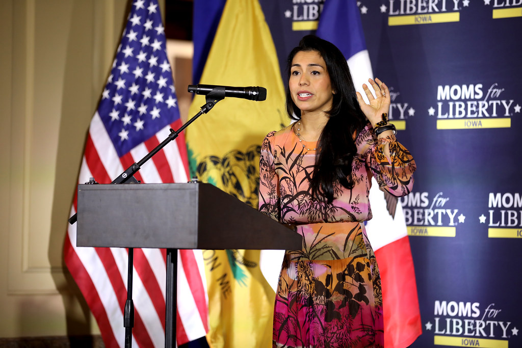 A speaker at a Moms for Liberty event; archive photograph, not evidence of participation in this specific district vote.