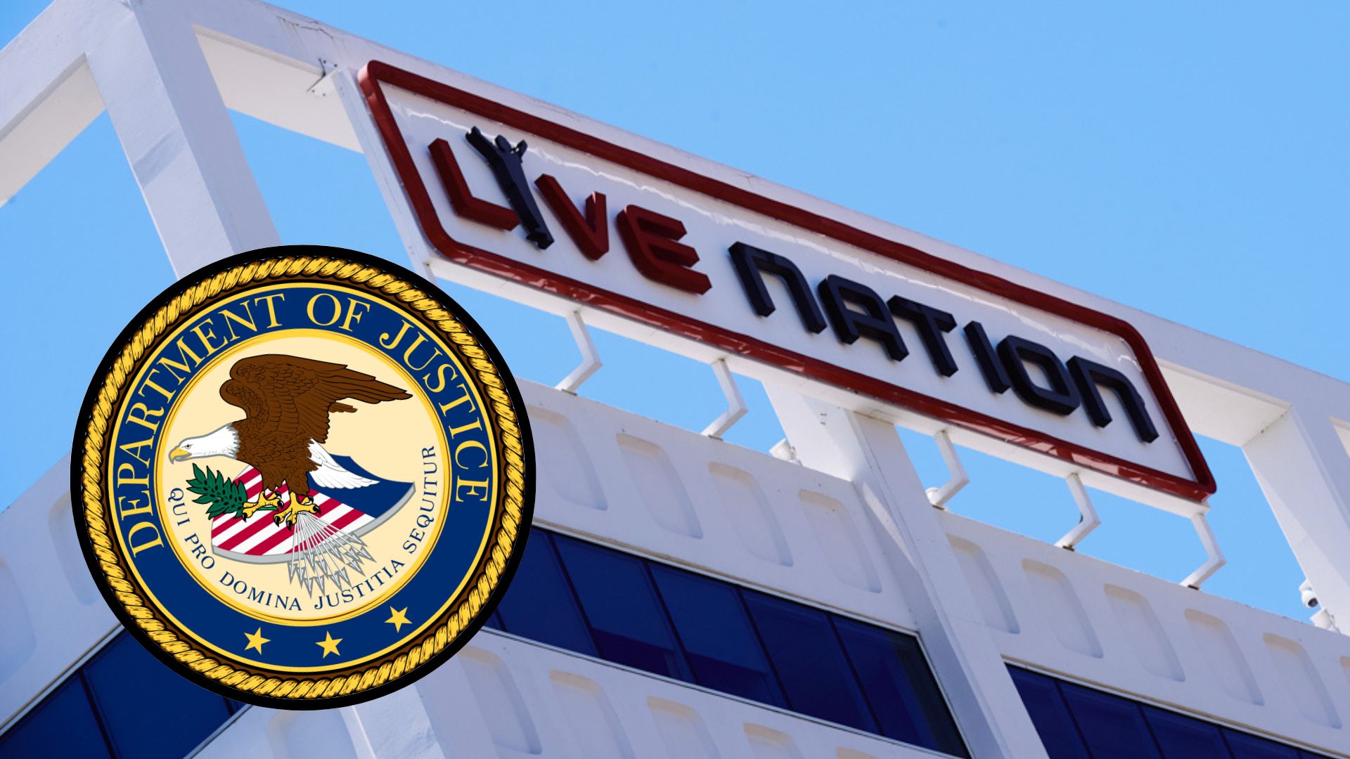Archive composite of the Live Nation name and Justice Department seal.