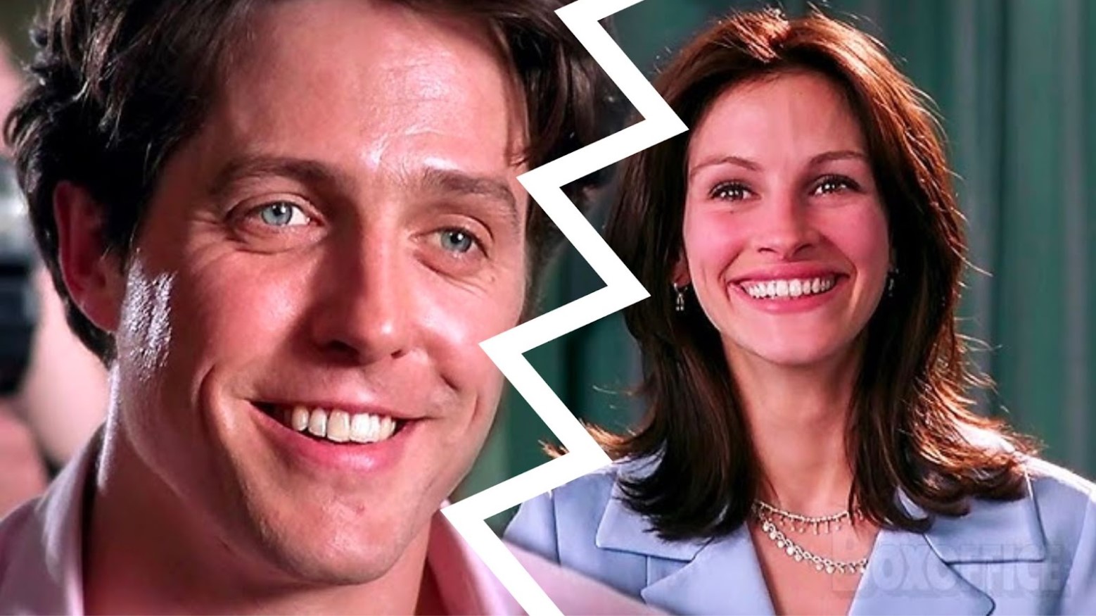 A composite of Hugh Grant and Julia Roberts in Notting Hill