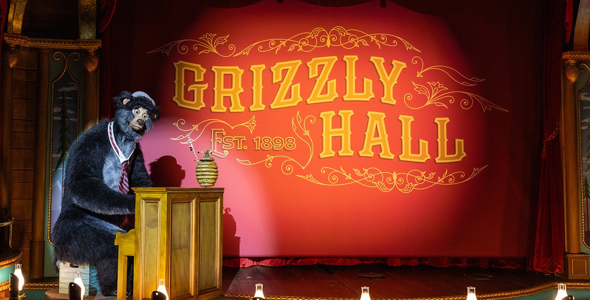Grizzly Hall stage and curtain.