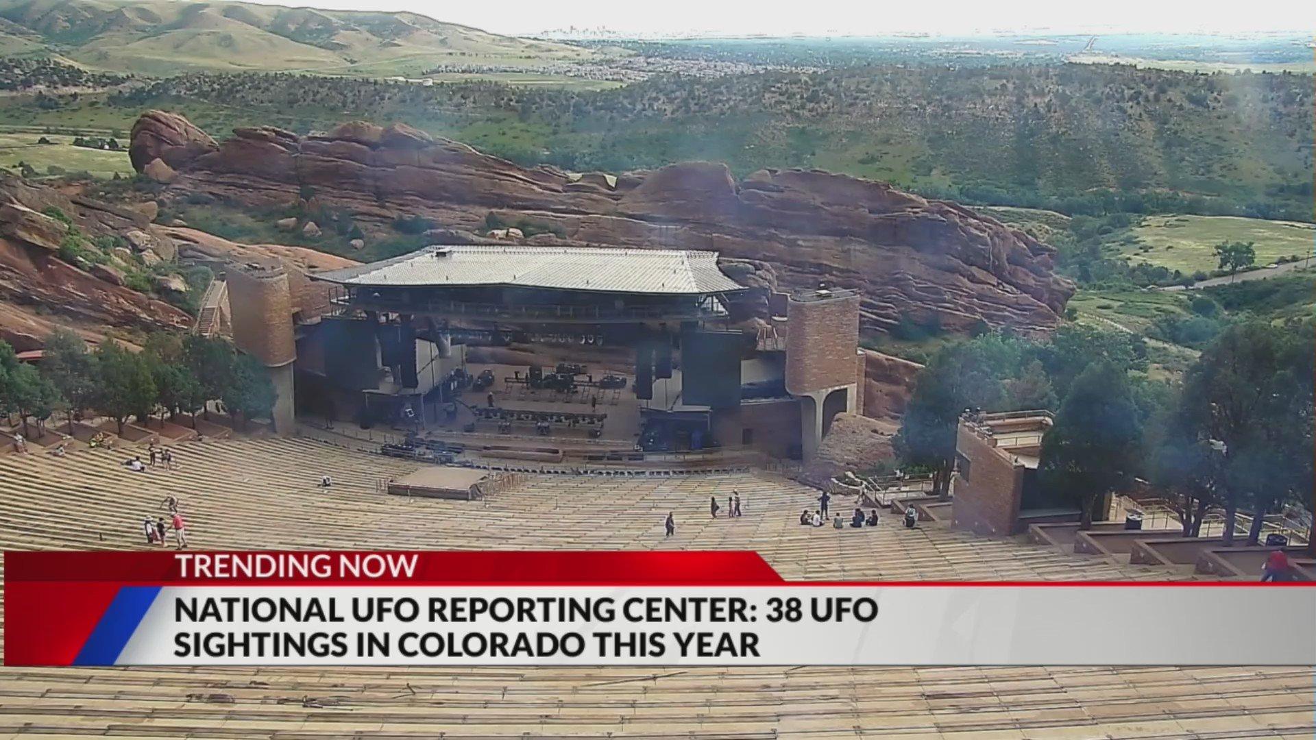 Television news image of Red Rocks Amphitheatre.