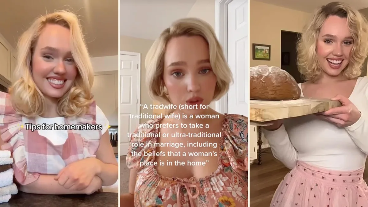 Illustration for “TikToker Feels Betrayed By Feminism After Posting About Her Tradwife Lifestyle: "I Serve My Husband"”