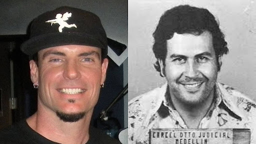 Famous rapper Vanilla Ice smiling/Smiling Pablo Escobar in a mug shot
